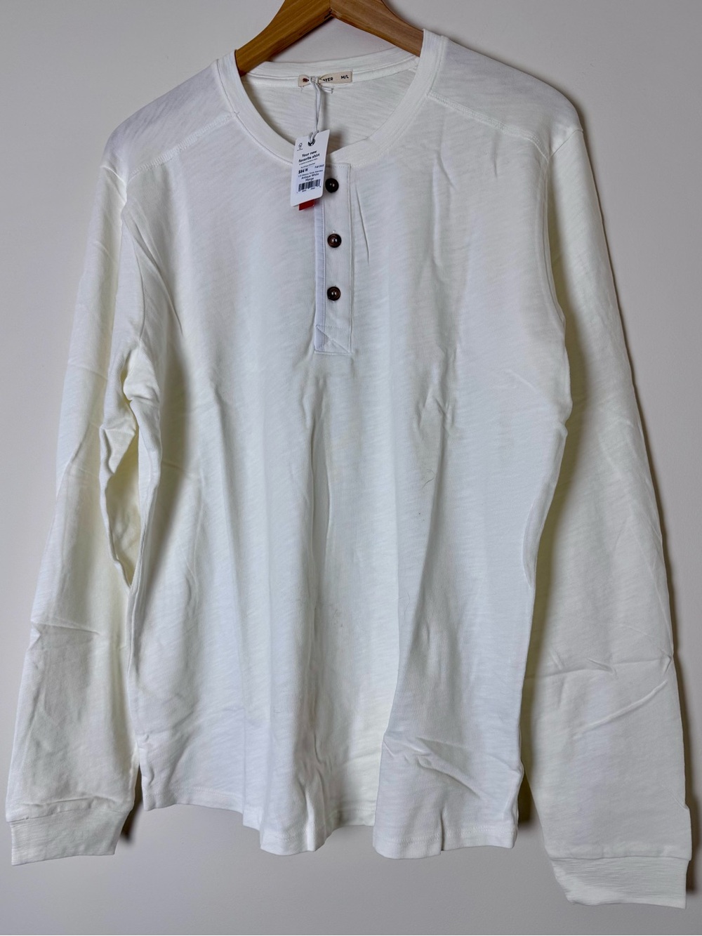 Marine Layer Heavy Slub Henley Antique White Long Sleeve Size Medium/Large NWT